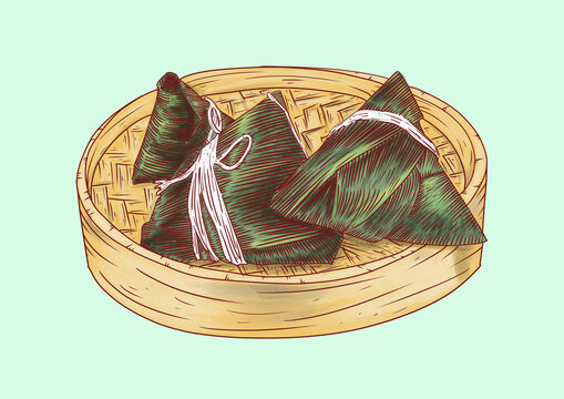 竹盤里的美味傳統(tǒng)粽子