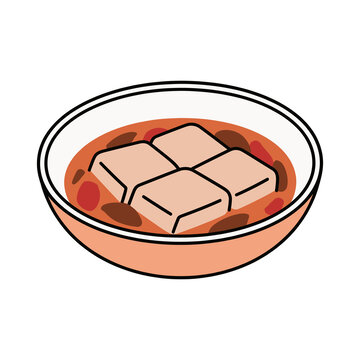 卡通風(fēng)格碗裝豆腐美食圖