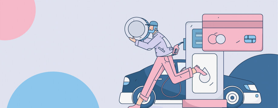 汽車加油矢量插畫