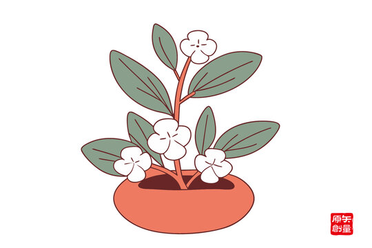 手繪簡(jiǎn)約風(fēng)盆栽花卉水仙花插畫