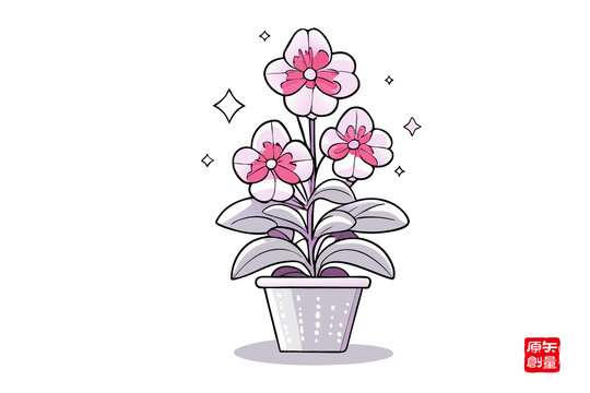 可愛手繪盆栽花卉水仙花插畫
