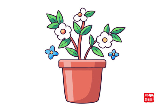 可愛(ài)盆栽卡通插畫(huà)水仙花