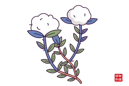可愛手繪棉花植物插畫水仙花