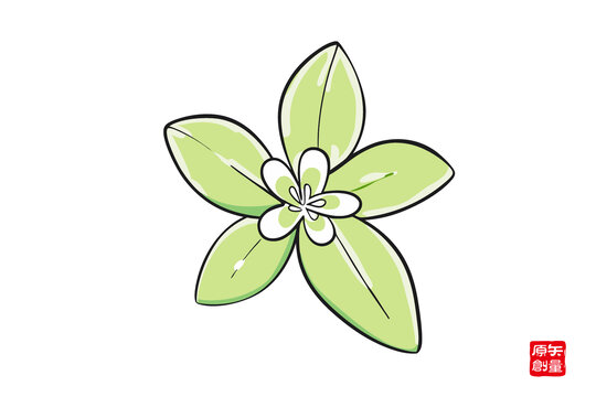 手繪清新五瓣綠色桂花小花