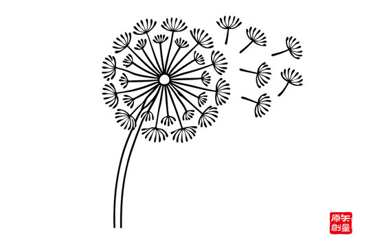 簡約線條風蒲公英插畫