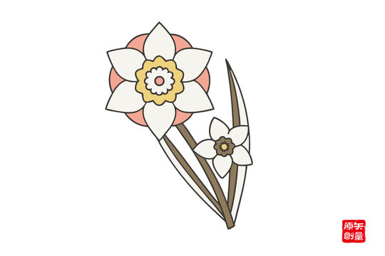 簡約手繪雙朵水仙花圖案