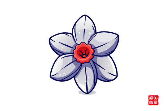 手繪簡約六瓣花朵水仙花插畫
