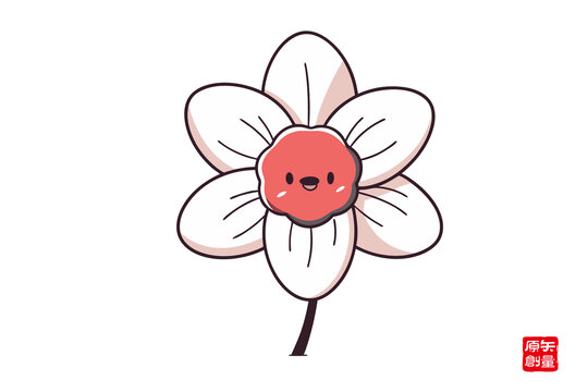 可愛卡通笑臉花朵水仙花插畫