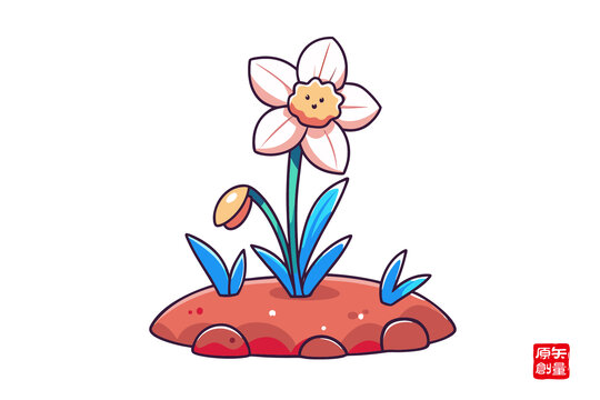 可愛卡通水仙花插畫
