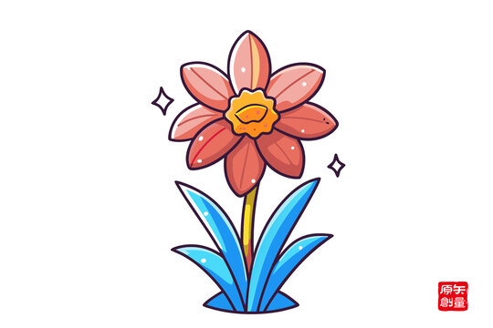 手繪可愛(ài)風(fēng)粉色花朵水仙花插畫(huà)