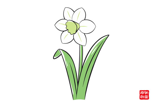 清新手繪單枝水仙花圖案