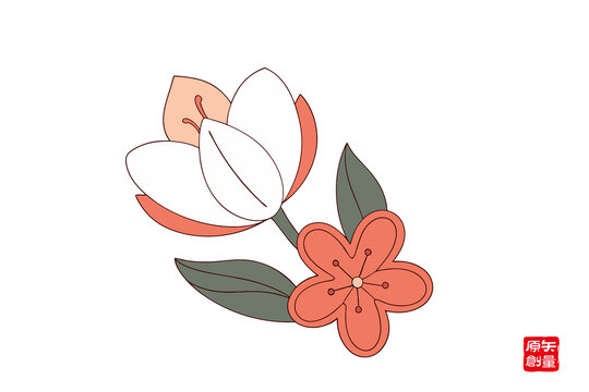 簡約手繪雙花插畫茉莉花圖案