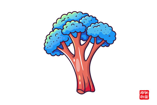 卡通風(fēng)格藍(lán)色樹冠樹木插畫