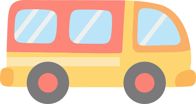 可愛卡通風格黃色面包車