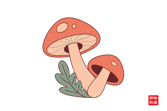 可愛卡通雙生蘑菇插畫
