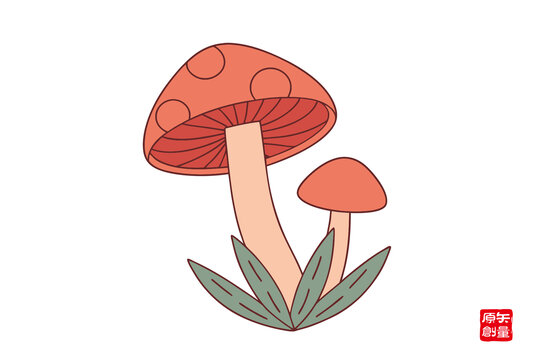 手繪卡通雙生蘑菇插畫
