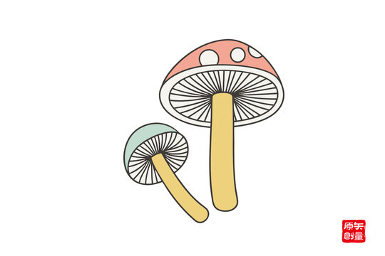 可愛卡通風(fēng)格雙蘑菇插畫