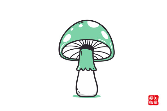可愛卡通綠色蘑菇插畫