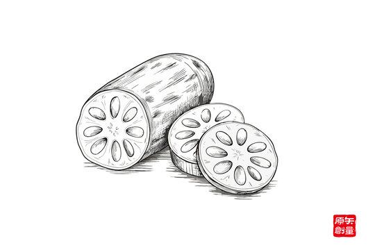 手繪蓮藕切片插畫