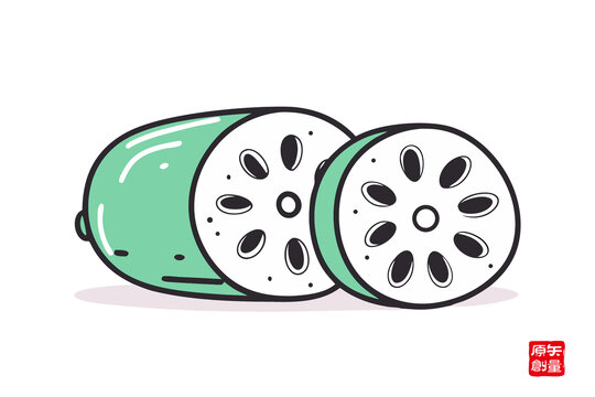 卡通風(fēng)格切開(kāi)的新鮮蓮藕