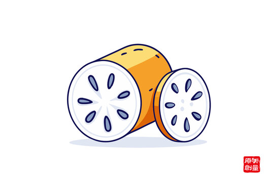 卡通風(fēng)格切開的橙色果實(shí)