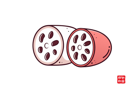 卡通風(fēng)格切開(kāi)的蓮藕插畫