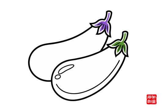 卡通風(fēng)格的兩個茄子插畫