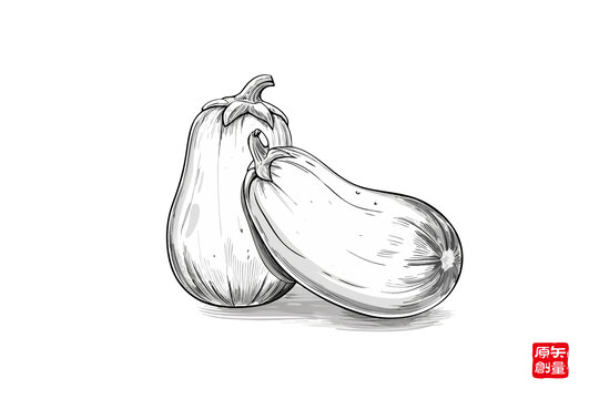手繪素描風(fēng)的兩個(gè)茄子