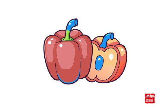 卡通風(fēng)格的紅甜椒插畫