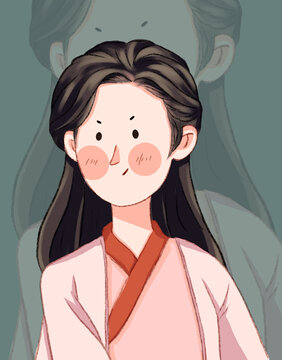 手繪古風女孩插畫古裝女孩