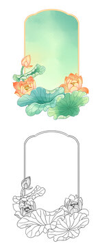 古風(fēng)荷花插畫線稿