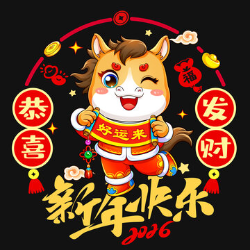 2026年馬年窗圖案靜電貼新年快樂(lè)