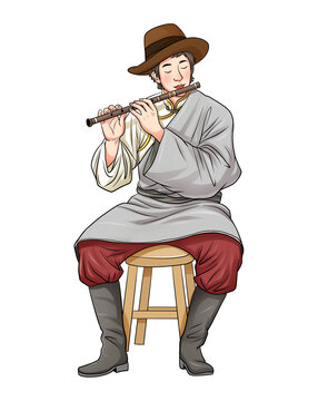 藏族吹笛子人物