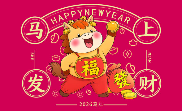 卡通馬年馬上發(fā)財(cái)