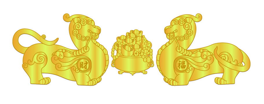 金貔貅與聚寶盆吉祥圖