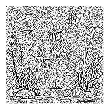 矢量海底海草珊瑚礁雜點(diǎn)壓紋肌理紋