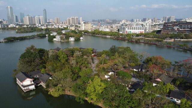 航拍廣東惠州西湖景區(qū)豐湖書院