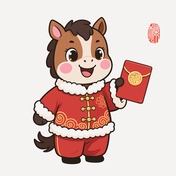 小馬拜年送紅包卡通形象