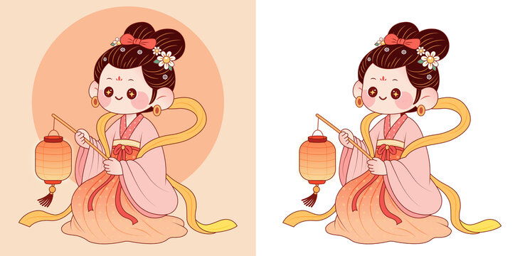 古風(fēng)持燈可愛唐朝少女