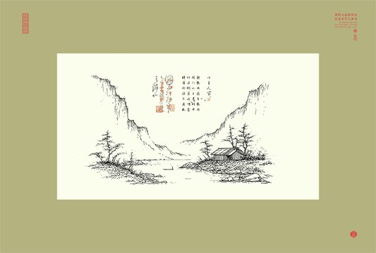 中式山水墨韻靜謐小景