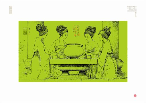 古代仕女圍坐烹茶圖