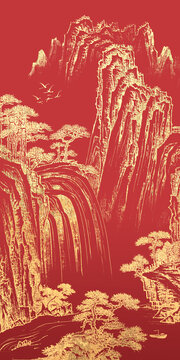 金線山水玄關(guān)裝飾畫(huà)