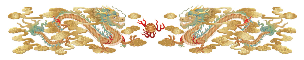 二龍戲珠雙龍戲珠中式祥瑞圖案