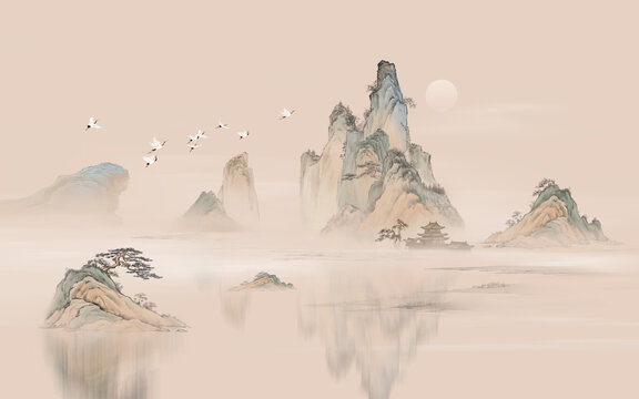 中式古典山水風(fēng)景畫