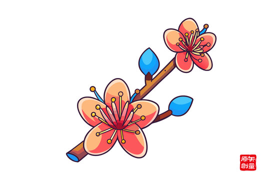 手繪簡約風(fēng)桃花花枝圖案