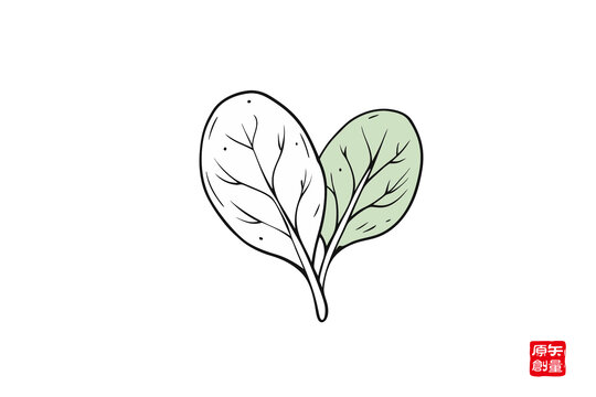 簡約手繪雙葉蔬菜插畫