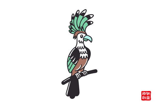 卡通風(fēng)格的獨(dú)特羽冠鳥兒