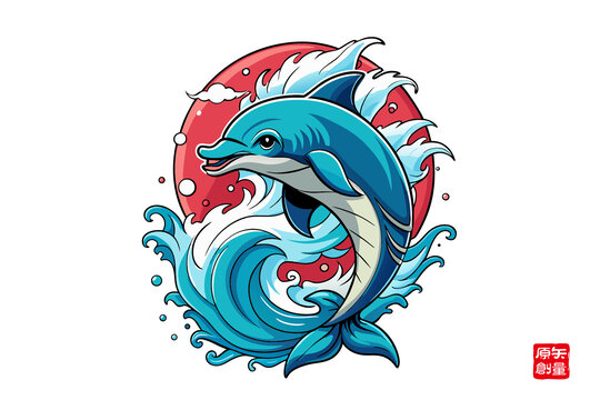 躍浪海豚插畫圖案設(shè)計(jì)