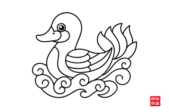 線(xiàn)條勾勒的可愛(ài)卡通鴨子