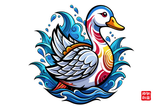 彩色鴨子暢游藍(lán)色水波